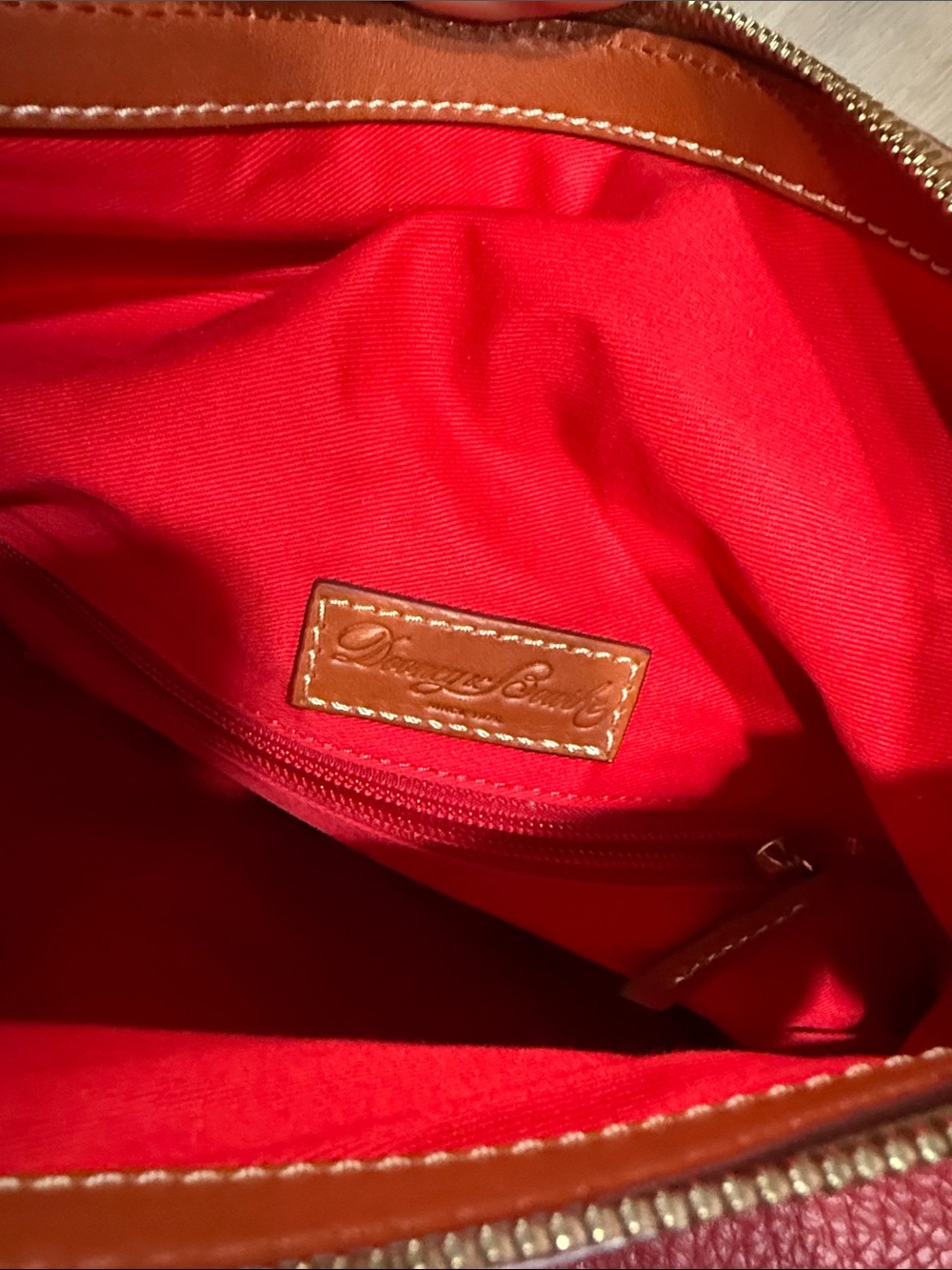 Dooney & Bourke cranberry Leather Shoulder Bag with Tan Trim - Picture 9 of 11